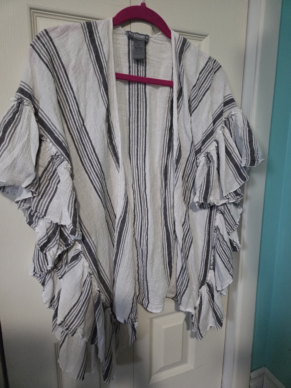 Striped Ruffle Open-Front Cardigan - White & Black